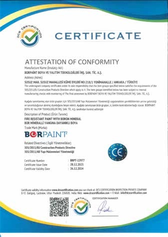BORFIREPROOF certificate of conformity