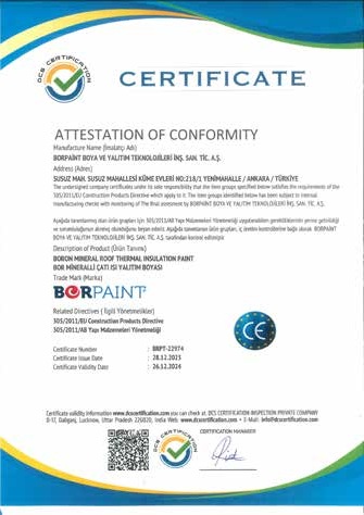 BORROOF certificate of conformity