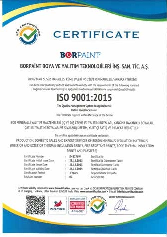 BORPAINT ISO 9001:2015 certificate